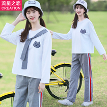 Girl Korean leisure sports suit female 2020 Spring and Autumn new junior high school students autumn two-piece college style