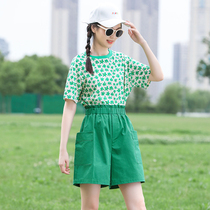 Girls big children summer clothes junior high school students 12-year-old fashion girls high school girls summer casual shorts two-piece set