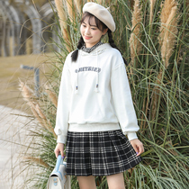 Half high collar plus velvet sweater girl Autumn and Winter new high school junior high school students winter hooded long sleeve thick clothes