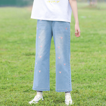 Love cowboy pants girl Summer thin junior high school students summer high school girls Korean version of loose Joker straight tube