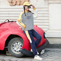 Girls Korean Leisure set college style junior high school students autumn clothes two-piece High School students striped sweatshirt sportswear