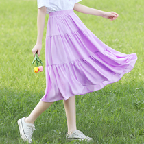 Junior high school students skirt summer thin high school girls Big Children Summer chiffon long skirt long thin