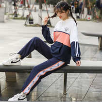 Junior high school student fashion girl Net red suit girl spring and autumn high school girl Korean loose sportswear two-piece set