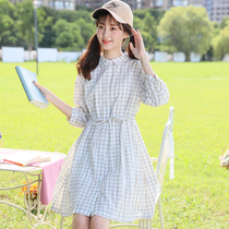 2020 summer autumn coat girls autumn junior high school students loose plaid middle sleeve shirt dress Middle School top school students top