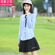 Girl Korean slim long sleeve shirt 2020 Spring and Autumn new junior high school students college style Plaid autumn coat tide
