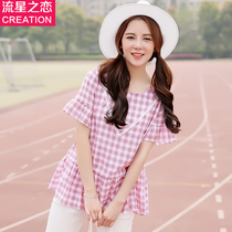 Special clearance Korean Academy style Junior High School High School students summer dress plaid loose clothes girl short sleeve t-shirt