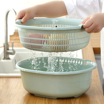 Washing dish basin washing rice drain basket household kitchen living room double plastic sieve washing dish basket washing fruit filter basket