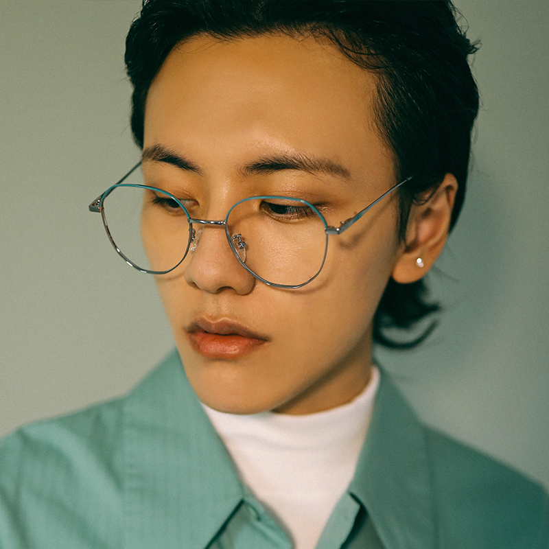 Ink inins wind two-color pure titanium anti-blue light myopia glasses womens big face leptin face large frame eye frame male tide