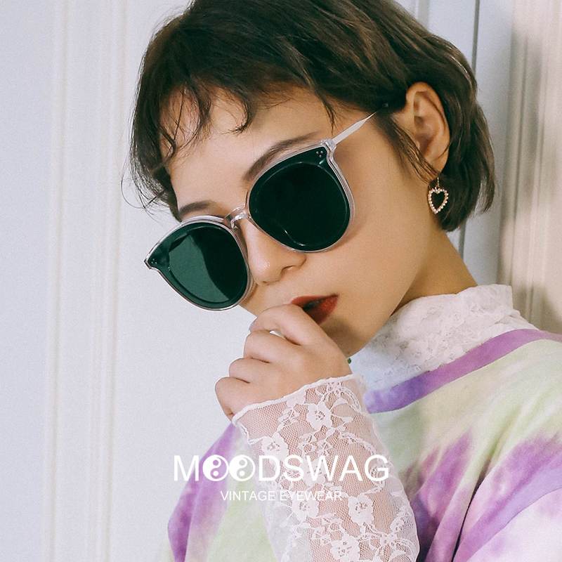 Ink ink green GM sunglasses mens big face Korean version of the tide transparent tea-colored large frame round sun female thin ins net red