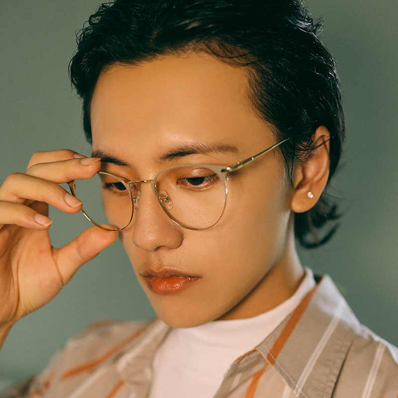 Inked large-framed half-frame glasses male tide retro can match the number of color variants nearscopic round-framed eyes frame female big face thin