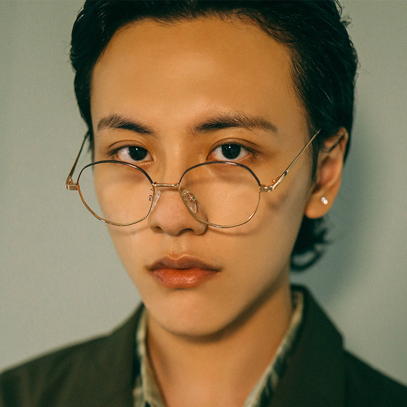 Ink pure titanium ultra-light black gold anti-blu-ray glasses male tide irregular height myopia small frame eye frame female small face