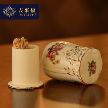 Fashion ceramic toothpick tube European light luxury toothpick box creative Net red high-end toothpick cans home retro toothpick Cup
