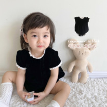SonnyKids 2021 baby Autumn dress triangle ha clothing temperament Black birthday clothing short sleeve foreign style climbing clothing