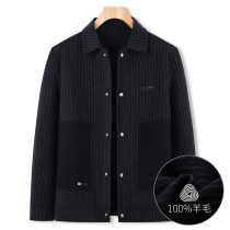 Large size mens woolen shirt loose casual tide fat lapel woolen coat top fat mens striped wool coat