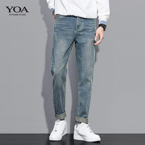 YOA autumn jeans mens loose straight Korean version of the trend old retro casual pants cec small feet Harlan trousers