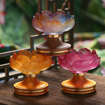 Home Buddha Hall Chinese style colorful imitation glazed ghee lamp holder candle lotus lamp holder for Buddha Guanyin Changming lamp stand