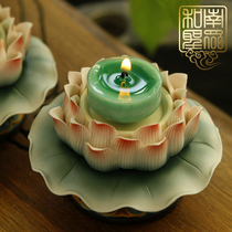 Home Decoration Buddha Hall Lamp Temple Lamp for Buddha Guanyin Lamp Ceramic Painted Lotus Ghee Lamp holder Candle holder