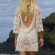 Seaside resort beach dress bikini blouse hollow out swimsuit coat blouse big backless see-through beach sunscreen