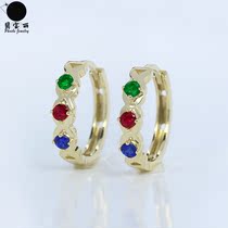 18K gold natural pigeon blood red royal blue bright green emerald earrings color gold earring ear clip female