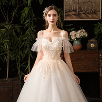 Main wedding dress 2021 new bridal forest temperament shoulder simple French winter Princess go out gauze dress