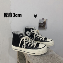 2021 spring new Korean ins street shot Hong Kong style black high-top canvas shoes womens casual all-match board shoes womens trend