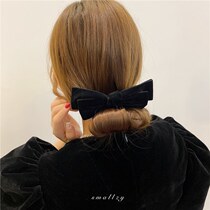  Autumn and winter lazy hair circle female ponytail meatballs head plate hair artifact net red black velvet bow hairpin head rope