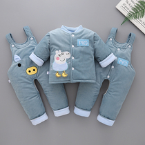 Baby winter cotton suit thick male 0-1 year old half 2 three sets of clothes autumn and winter out of the baby cotton jacket