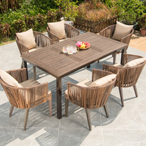 Outdoor table and chairs Courtyard Garden Villa PE Chine Chairs Open-air Plastic Wood Table Combined Outdoor Terrace Casual Table and chairs