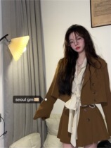 SEOUL Korean retro academic design sense big bow shirt high waist pleated skirt blazer suit suit suit