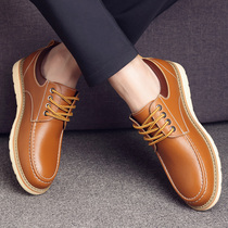  Casual yellow brown leather mens leather shoes logging shoes all-match invisible inner increase mens soil business British single shoes