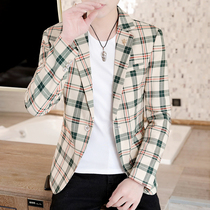  Plaid casual suit mens Korean spring and Autumn trend hair stylist small suit British top suit Mens jacket