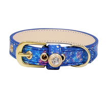 Magic Color Starry Sky Blue Star Air Achir Genuine Leather Pet Item Ring Cat Dog Neck Ring Bell