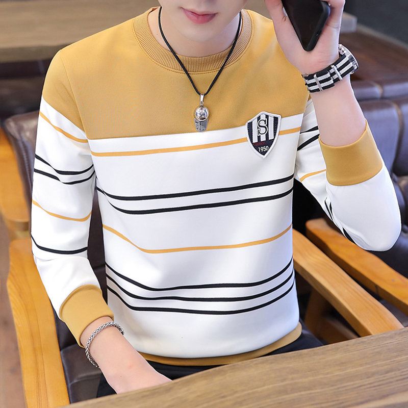 Long sleeved T-shirt for men Spring and Autumn New Fashion Brand Loose Round Neck Underlay Top Coat Youth Sweater for men