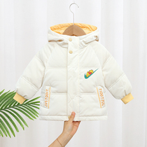 Childrens down clothes free of washing 2021 winter clothing bright face girl boy white duck suede warm thickened baby waterproof jacket