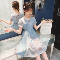 Girls Cheongsam Dress Summer New Chinese Style Little Girl Short Sleeve Hanfu Princess Dress Big Boy Chiffon Skirt