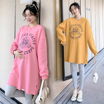 Pregnant womans sweatshirt 2022 new spring dress suit Fashion The jacket big code The long style foreign air beating undershirt outside the tide