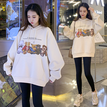 Autumn new large size maternity wear autumn and winter clothing set fashion cartoon sweater long foreign style out top