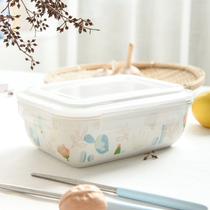 Grid ceramic lunch box Fresh bowl Japanese with lid microwave oven to work students with rice lunch box insulation separation