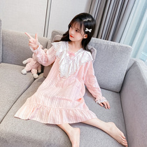 Childrens cotton nightdress spring and autumn style girls princess style pajamas skirt girls big boy autumn fairy long-sleeved homewear