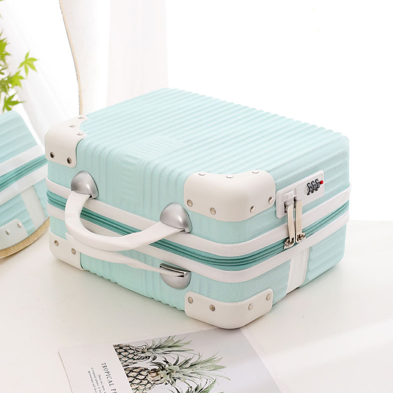 化粧品ケースポータブル小型スーツケース女性の 14 インチ化粧品バッグパスワードロック付き軽量収納トラベルケースレザースーツケース