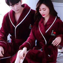 Couples nightgown padded flannel bathrobe coral velvet mens and womens bathrobe plus velvet extended pajamas home clothing autumn and winter