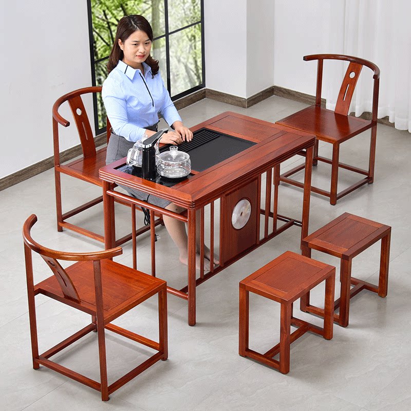 Boyuan solid wood tea table Wujinshi tea table new Chinese home tea plate kungfu tea set one-piece tea table