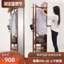 American solid wood coat rack with mirror Integrated floor-to-ceiling rotating full-length mirror hanger hanger shelf Hanger Bedroom type