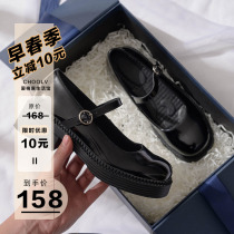 Love cotton numb 2022 spring new single shoe woman coarse heel retro genuine leather ladies small leather shoes jk shoes French style Marie precious shoes
