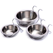 Pet stainless steel hanging dog bowl can hang dog cage food basin single hanging dog cage Pet Bowl spot