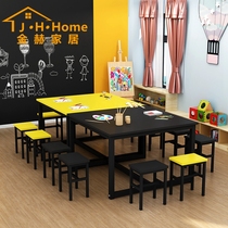 Childrens Kindergarten Color Class Table And Chairs Children Painting Room Training Painting Table Fine Art Manual Remedial Class Tutoring Table
