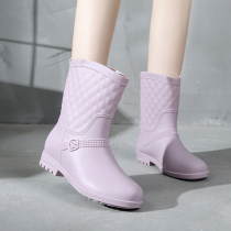 Middle Drum Lady Rain Shoes Fashion Non-slip Water Shoes Waterproof Outside Wearing Working Rubber Shoes Detachable Cotton Adults Water Boots Rain Boots