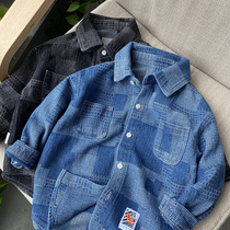 No general plaid denim shirt medium slightly thick spring and autumn can be when small jacket boy long sleeve shirt new