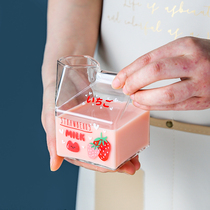 Kawashimaya Japanese-style glass milk cup Microwave oven heated breakfast cup Household square yogurt milk box cup