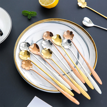 Kawashimaya creative cute cherry spoon Petal coffee spoon Long handle mixing spoon Korean dessert stainless steel small spoon
